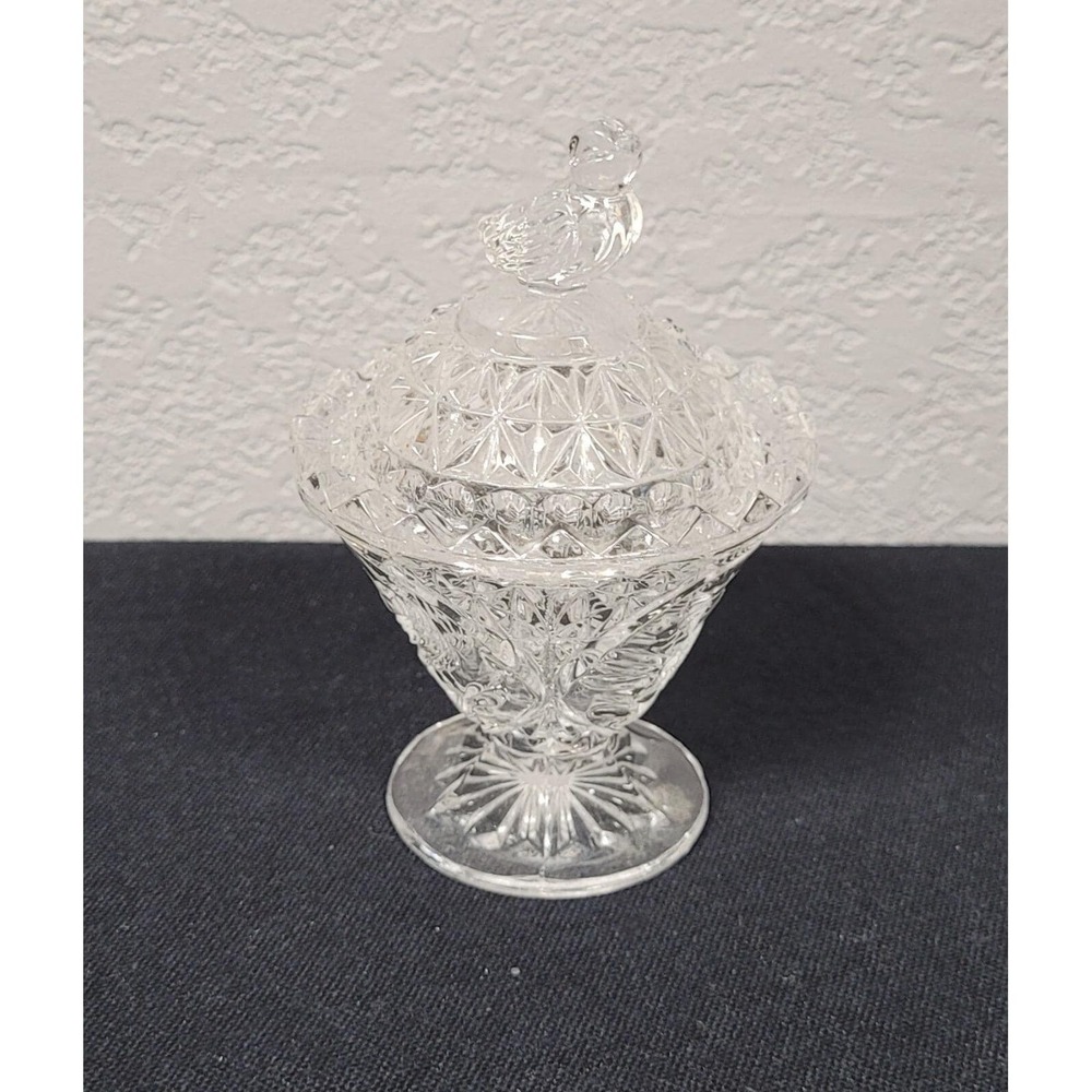 Hofbauer Byrdes Crystal Round Trinket Dish, Bird Form Lid on Pedestal